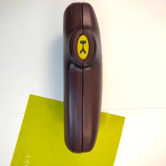 Koali Eyeglass Case Faux Brown Leather Neon Green Velvety Lining - Picture 7 of 10